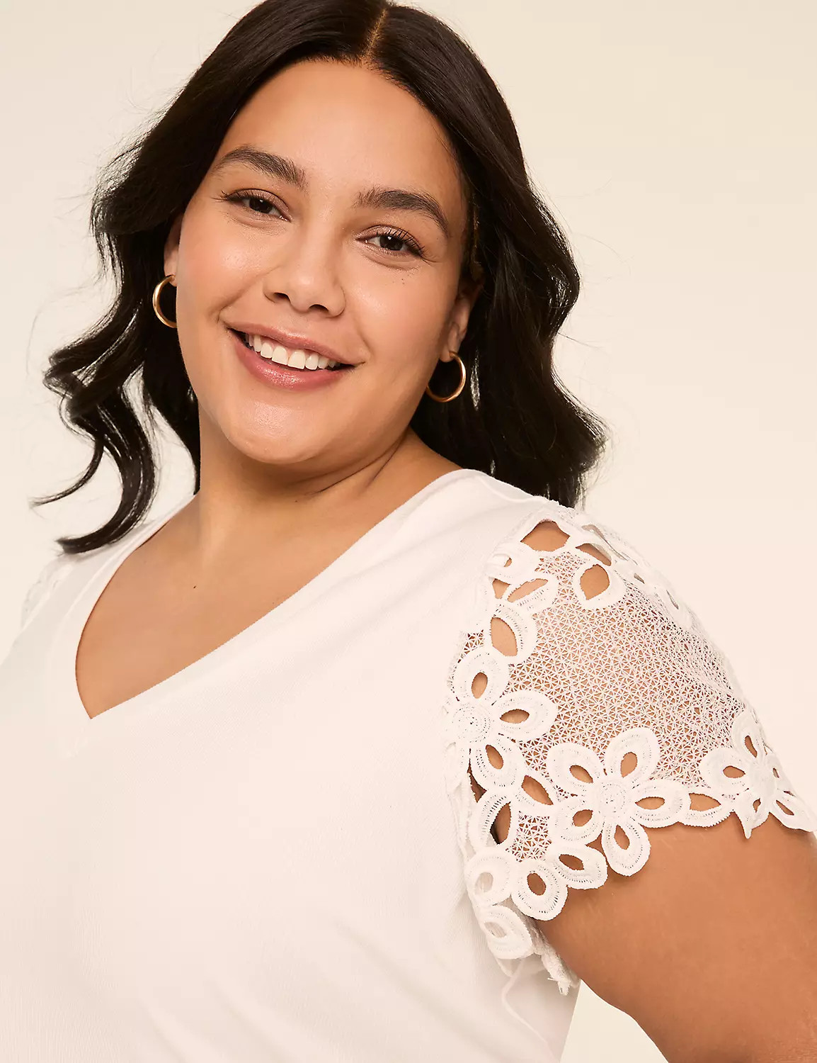 Crochet-Sleeve V-Neck Top | LaneBryant | Lane Bryant (US)