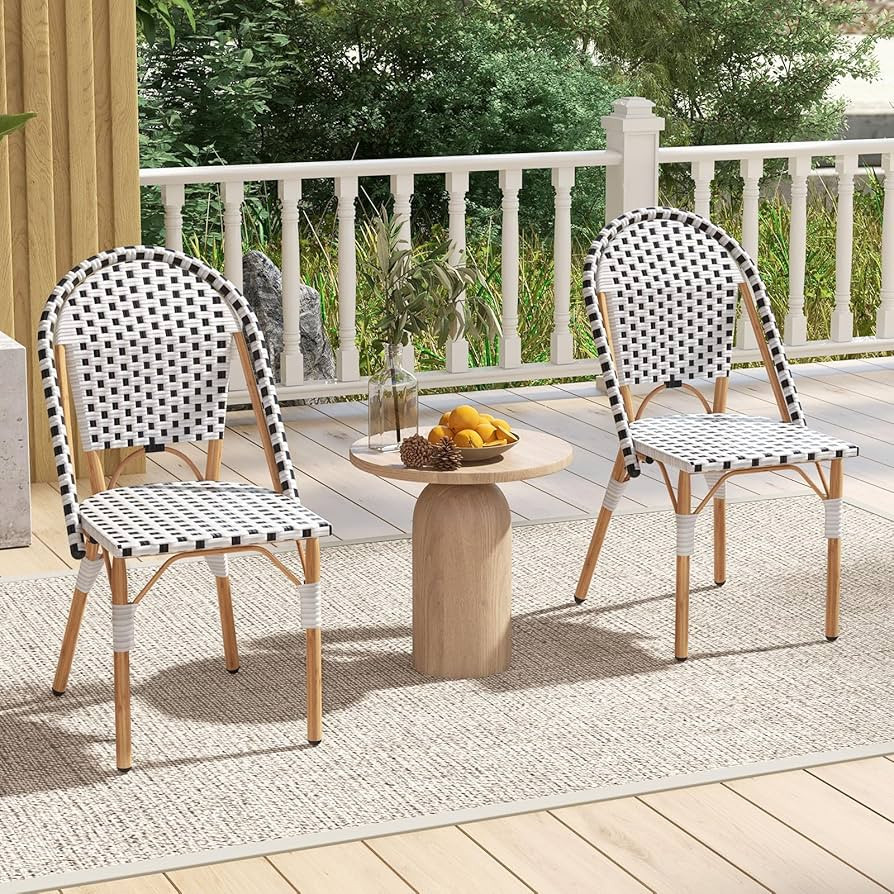 Tangkula French Bistro Chair Set of 2, Outdoor Armless Dining Chairs with Hand-Woven Rattan, Acce... | Amazon (US)