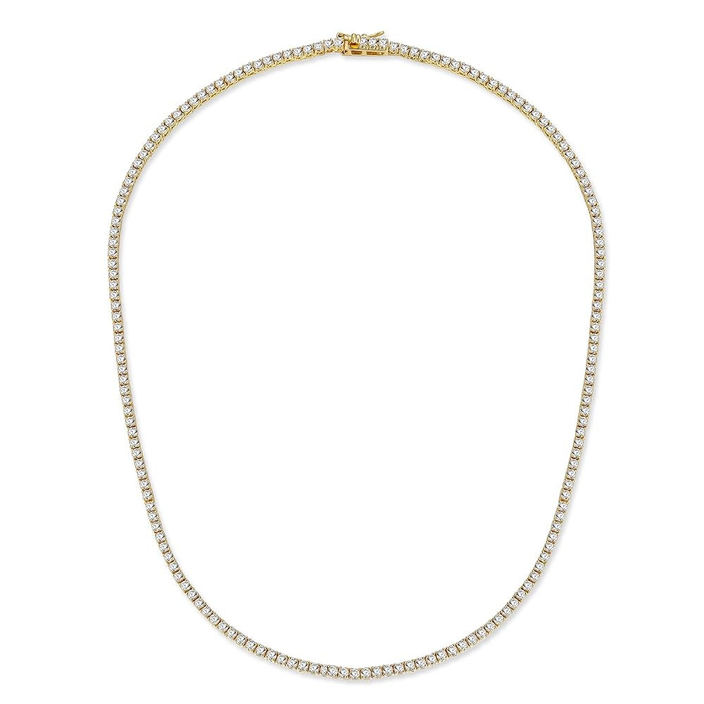 Gemsme 18K White/Yellow Gold Plated 2.0mm Round Cubic Zirconia Classic Tennis Necklace For Women ... | Amazon (US)