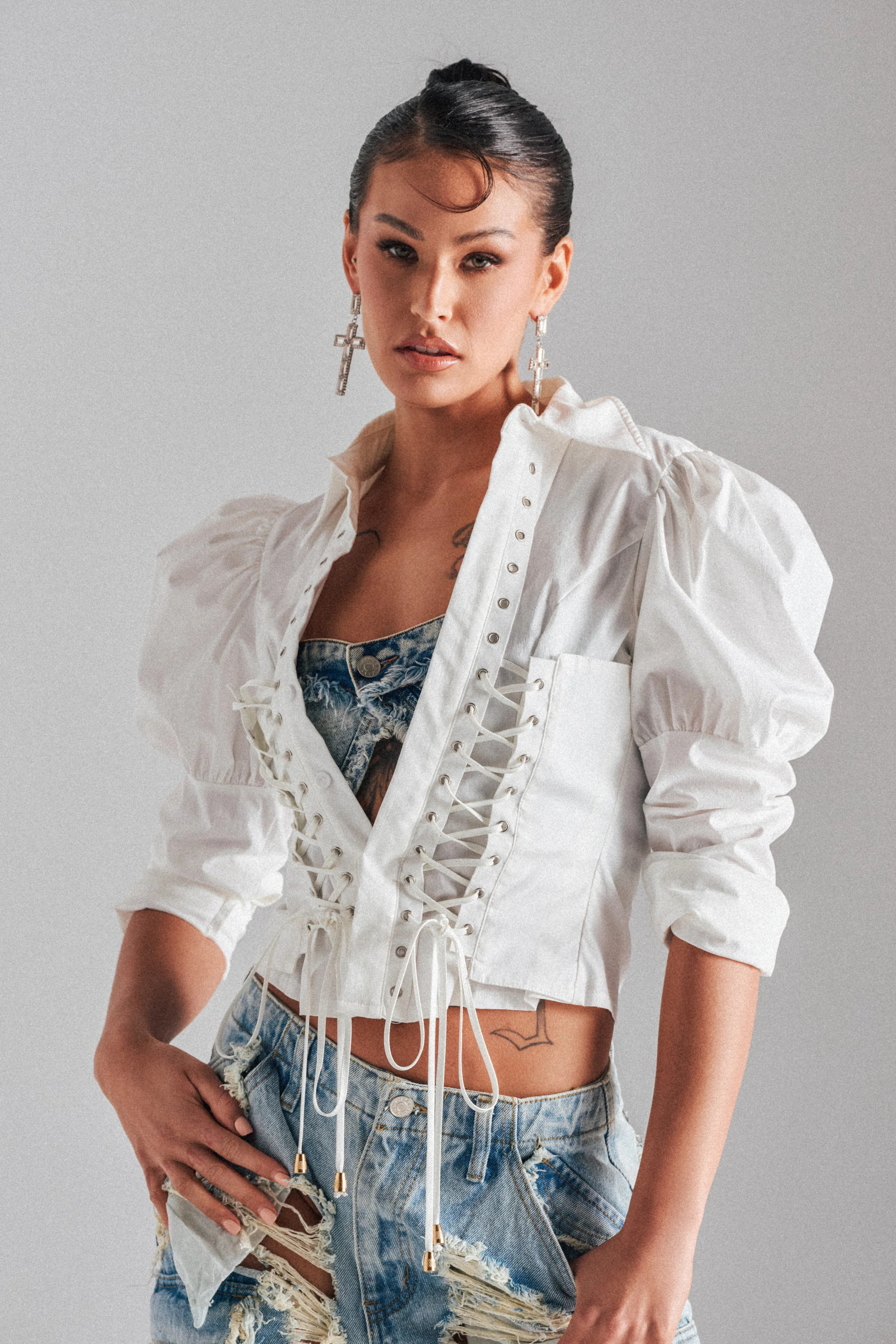 DAKOTA LACEUP BUTTON DOWN BLOUSE | AKIRA