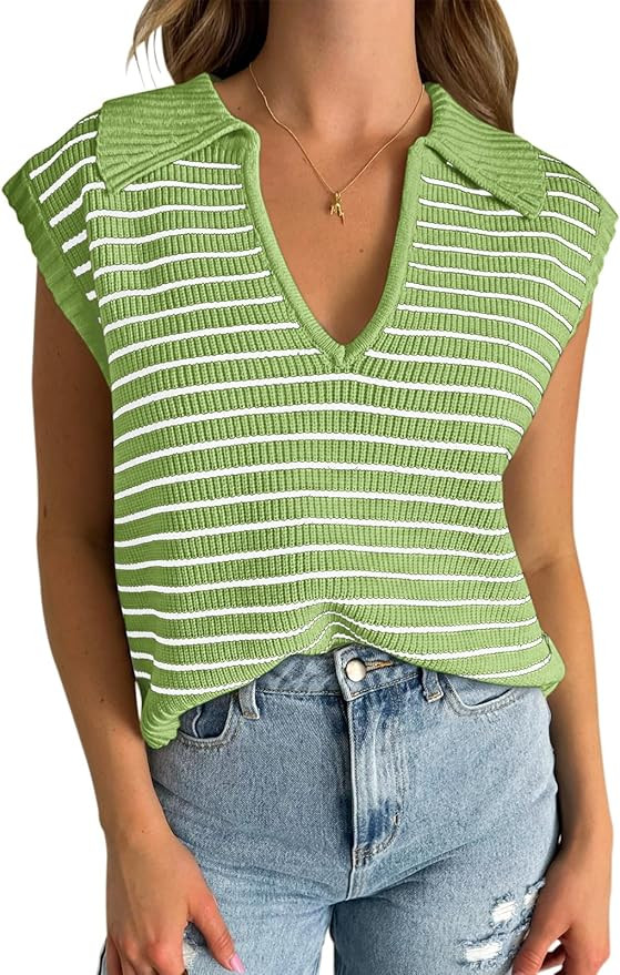 Yousify Summer Sweaters for Women 2024 V Neck Cap Sleeve Tops Sleeveless Spring Clothes Sweater V... | Amazon (US)