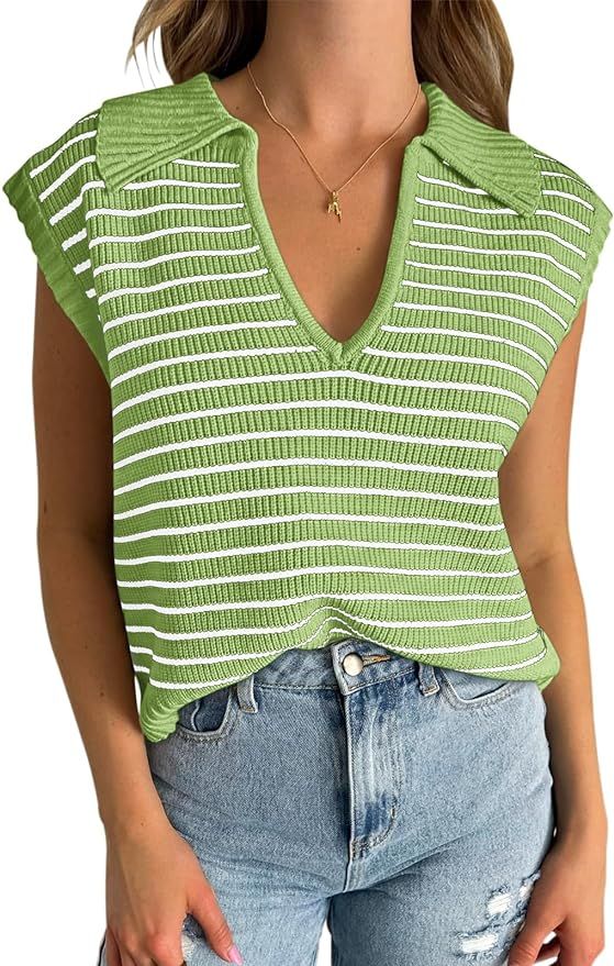 Yousify Summer Sweaters for Women 2024 V Neck Cap Sleeve Tops Sleeveless Spring Clothes Sweater V... | Amazon (US)