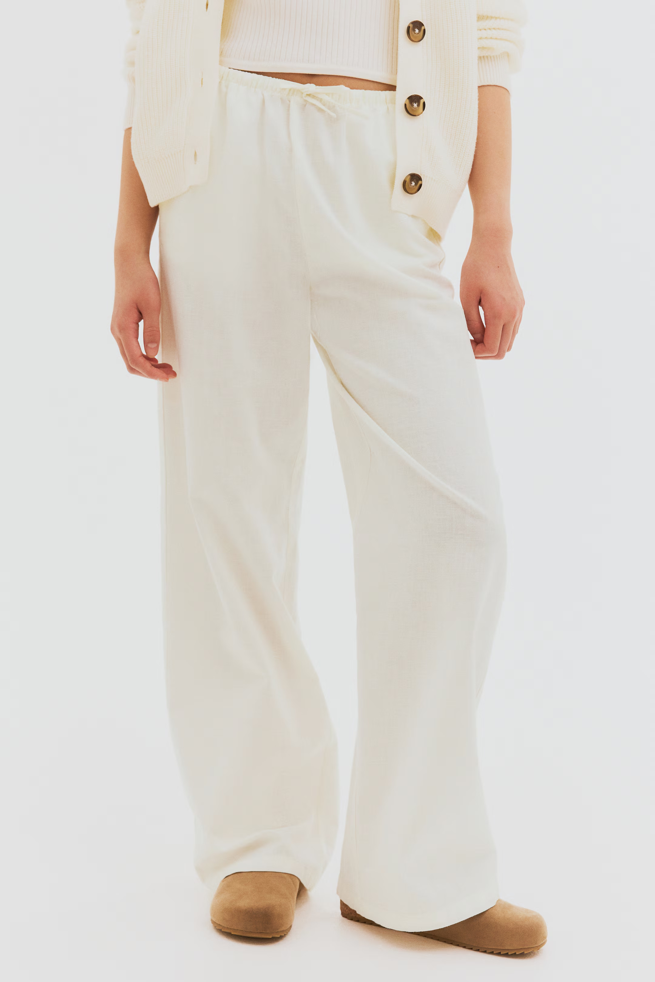 Linen-blend trousers - Cream - Kids | H&M GB | H&M (UK, MY, IN, SG, PH, TW, HK)