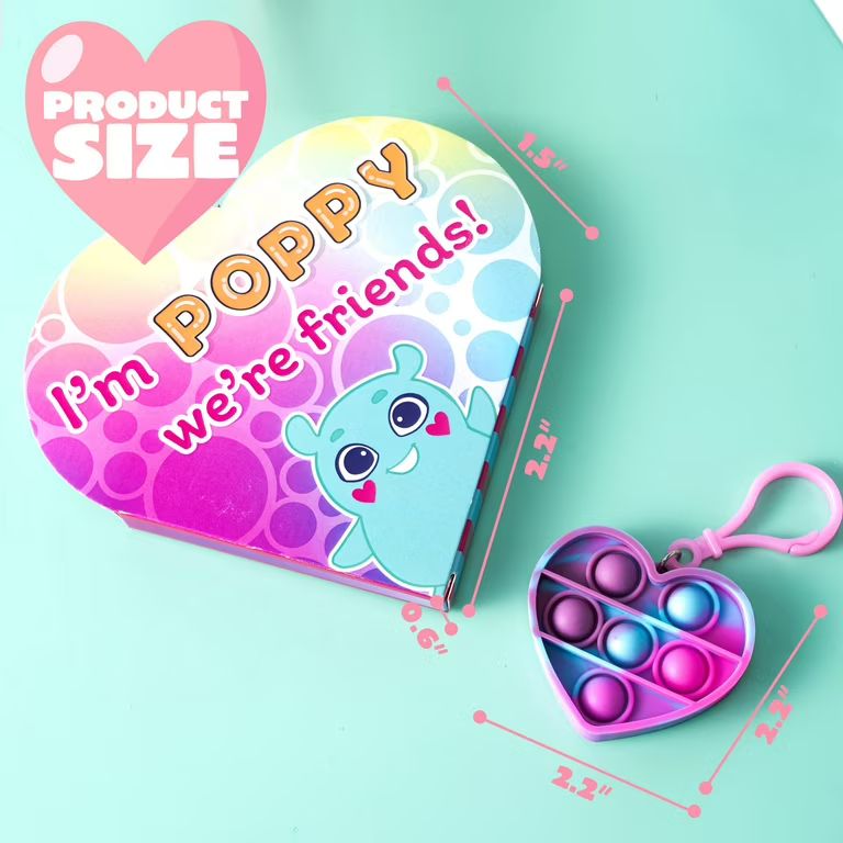 Syncfun 48pcs Valentines Day Cards with Pop Fidget Keychain Toys, Stress Relief Fidget for Kids w... | Walmart (US)