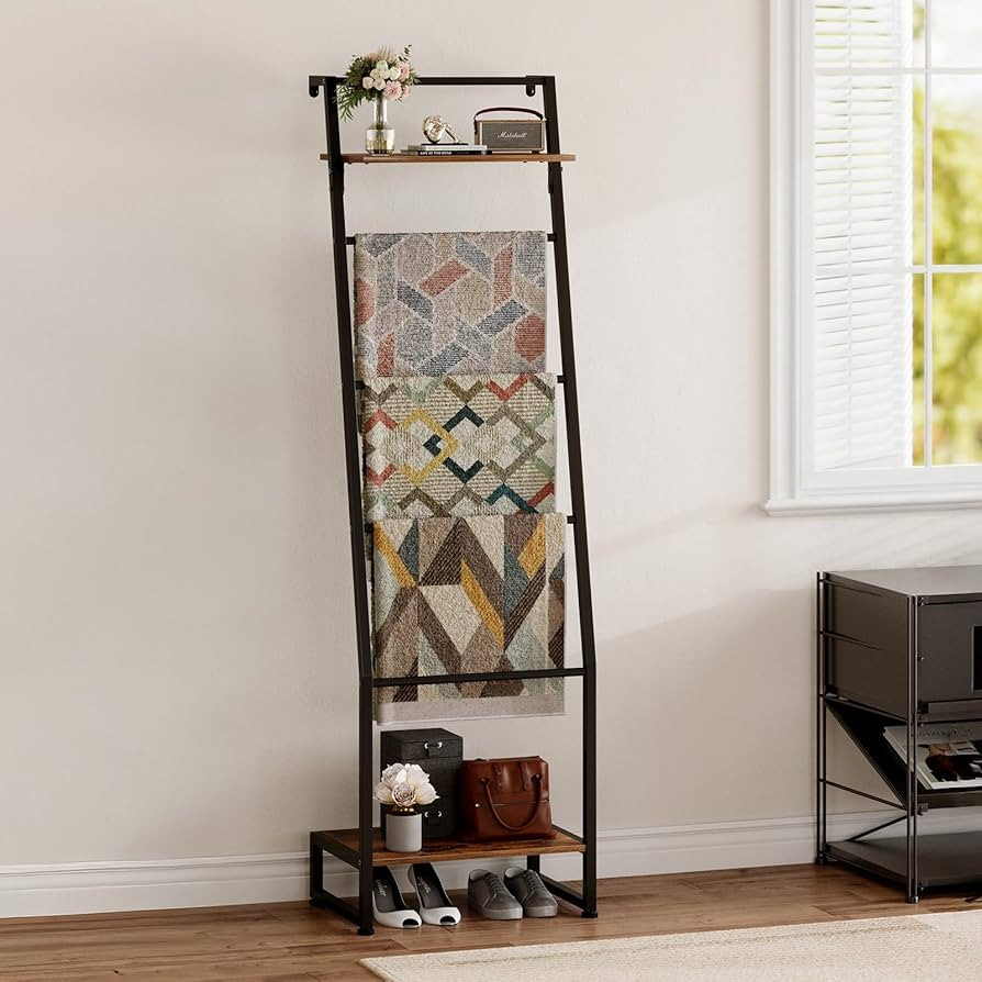 Nuoex Blanket Ladder with Shelf, 6 Layer Wall-Leaning Blanket Rack, Farmhouse Blanket Shelf for S... | Amazon (US)