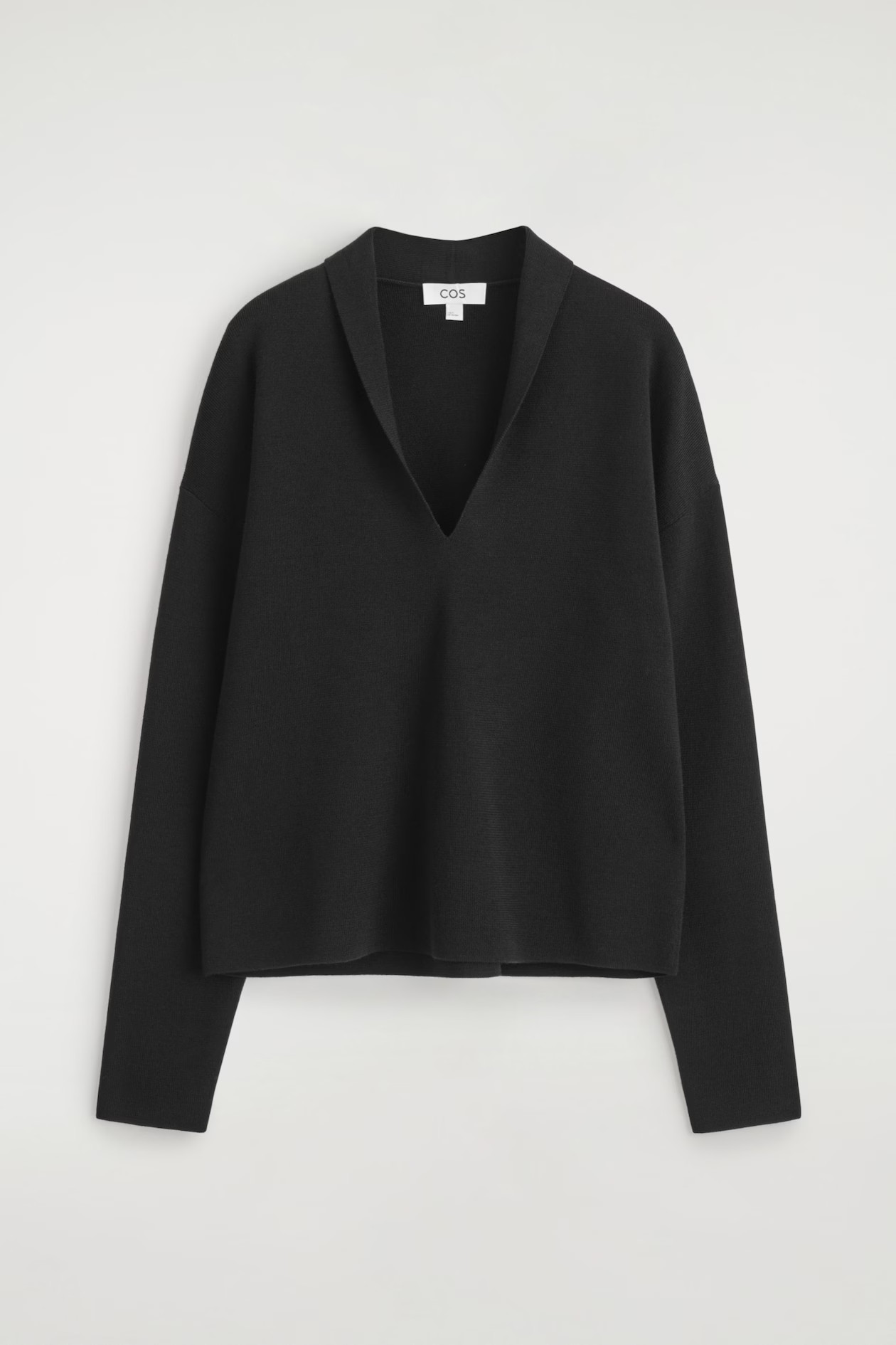 DRAPED MERINO WOOL V-NECK JUMPER - BLACK | COS UK