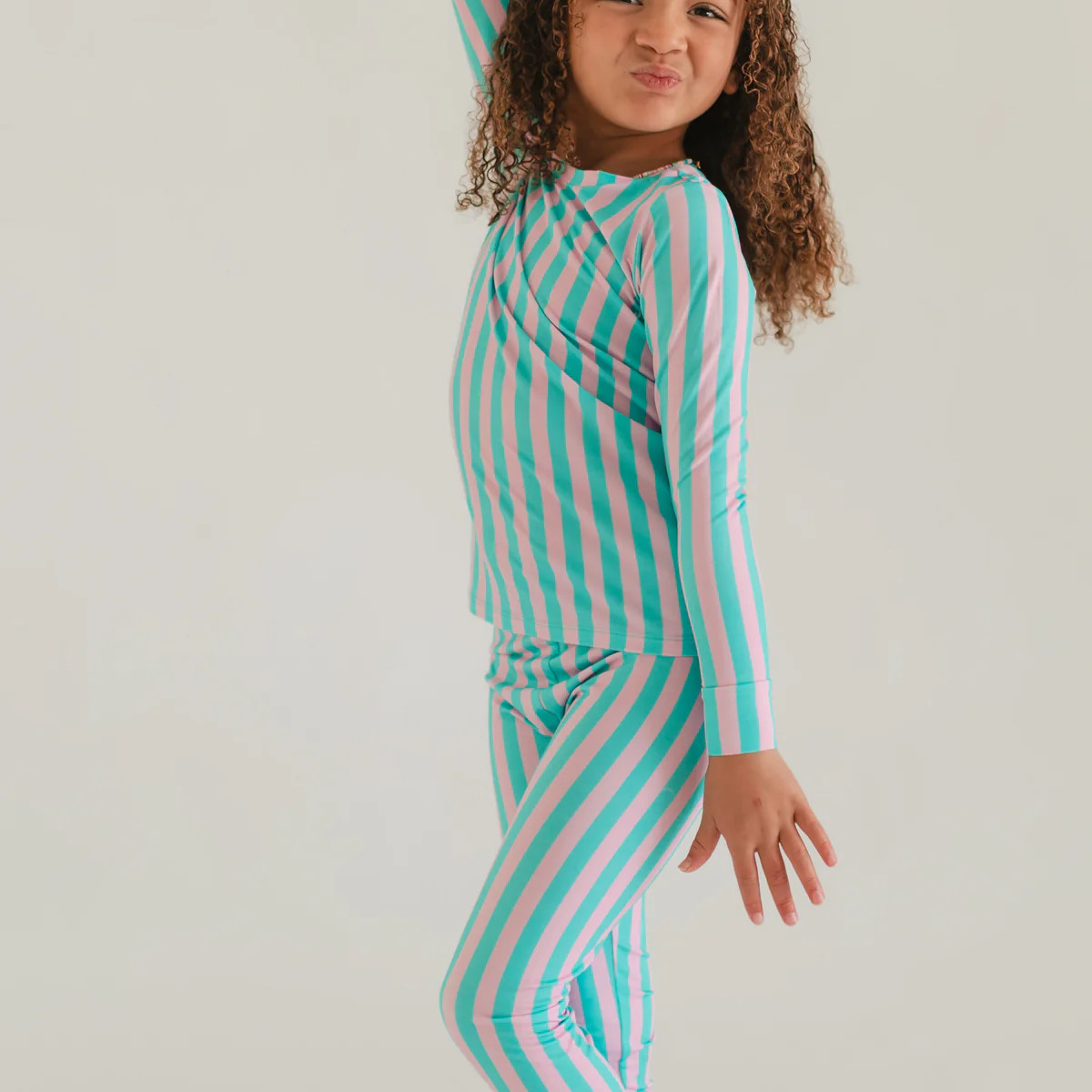 Youth Pajama Set in Cotton Candy Stripes | Silks Design