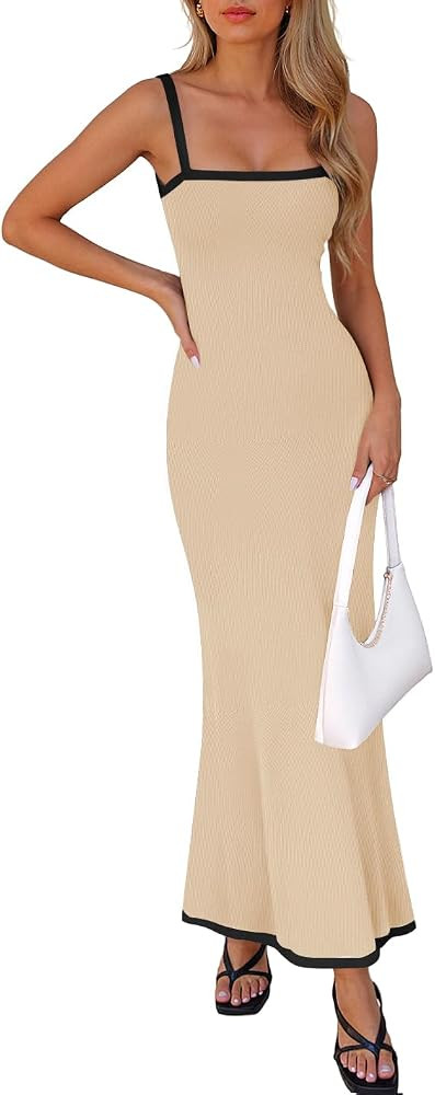 ZESICA Women's 2025 Summer Spaghetti Straps Maxi Dress Sleeveless Square Neck Lightweight Long Be... | Amazon (US)