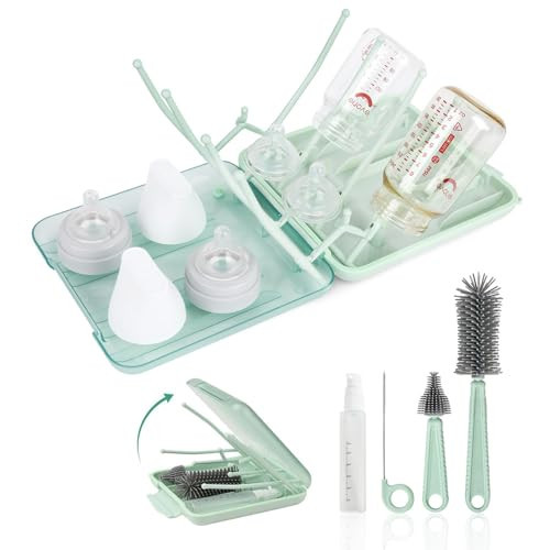 Baby Bottle Brush Set, 6-in-1 Travel Bottle Cleaner Kit with Silicone Bottle Brush, Nipple & Straw Brush, Soap Dispenser, Drying Rack, Storage Box – Compact Baby Travel Essential for Home & On-The-Go | Amazon (US)