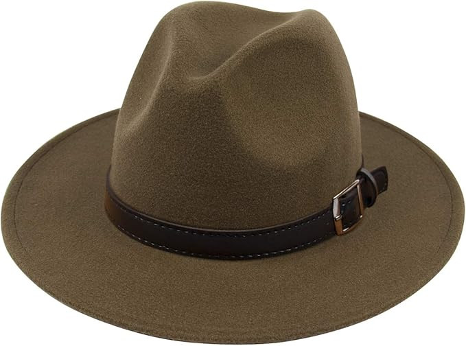 Lanzom Women Lady Retro Wide Brim Floppy Panama Hat Belt Buckle Wool Fedora Hat | Amazon (US)