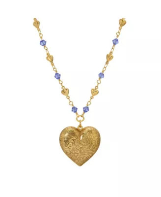 1928 Jewelry Gold Tone Heart Locket Blue Beaded Chain Necklace 18", 18 in | Belk