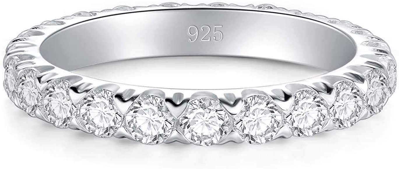 BORUO 925 Sterling Silver Ring, Cubic Zirconia CZ Wedding Band Stackable Ring Size 4-12 | Amazon (US)