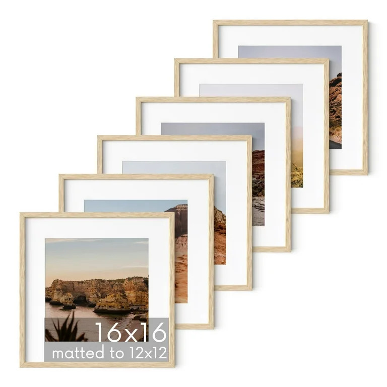 Haus and Hues Solid Oak Wood 16”x16” Picture Frames Matted to 12”x12” Set of 6 - 16x16 Ga... | Walmart (US)