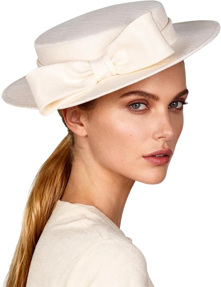 Wide Brim Church Hat for Women - Elegant Kentucky Fascinator with Bow,Bridal Wedding Tea Party Fo... | Amazon (US)