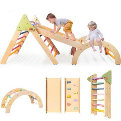 Pikler Triangle Gym Baby Climbing Toys 3 Piece, Foldable Climbing Toys For Toddlers 1-3 Inside, Montessori Toddler Climbing Toys Indoor Set | SHEIN