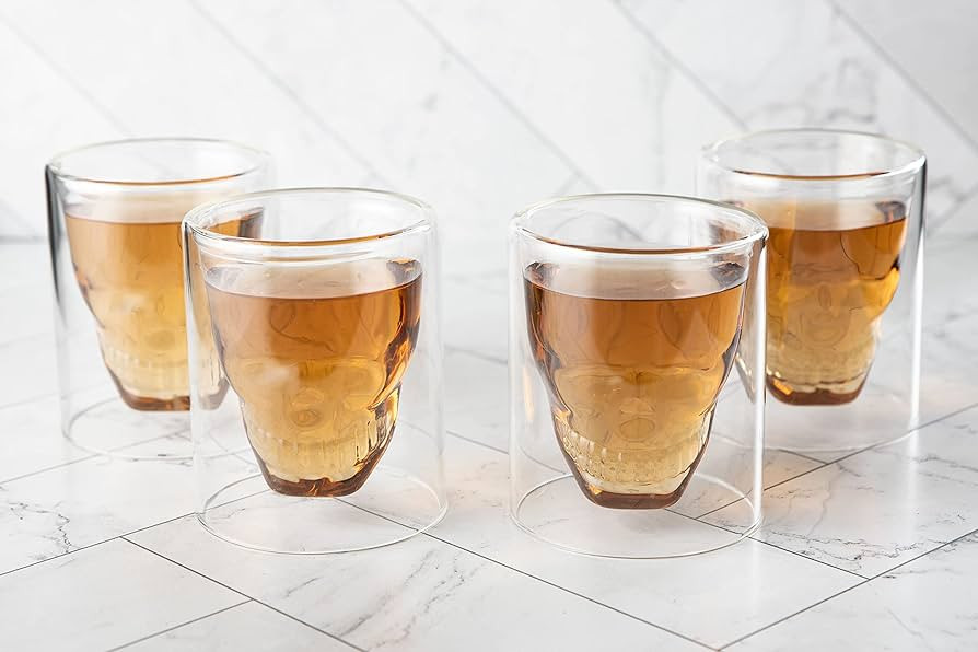 LEMONSODA Old Fashioned Skull Glasses for Cocktails, Whiskey and Martinis - Set of 4 - Halloween ... | Amazon (US)