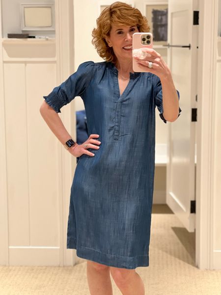 Effortlessly chic smocked sleeve denim dress.  Perfect for a casual day out or dress it up with a belt and accessories for a night out!

#LTKunder100 #LTKstyletip #LTKSeasonal