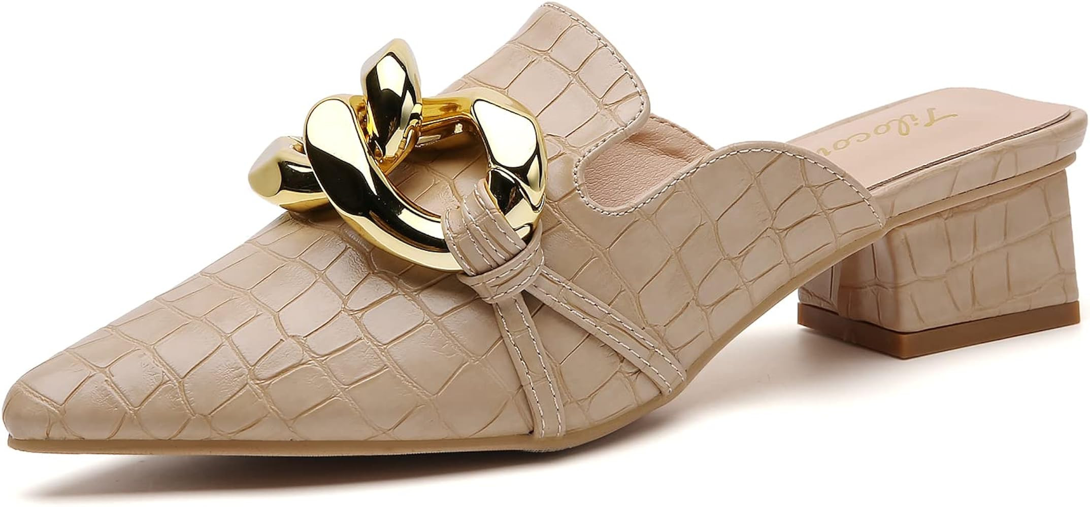 Tilocow Chain Decor Mules Heels for Women Pointed Toe Heeled Sandals Women Chunky Heel Mules Wome... | Amazon (US)