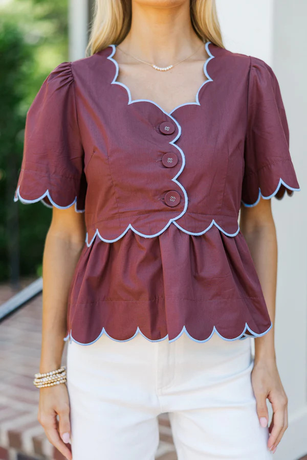 Busy Bee Brown Scalloped Blouse | The Mint Julep Boutique