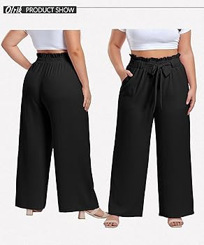OLRIK Women's Plus Size Pants Adjustable High Waist Wide Leg Palazzo Casual Trousers with Pockets... | Amazon (US)