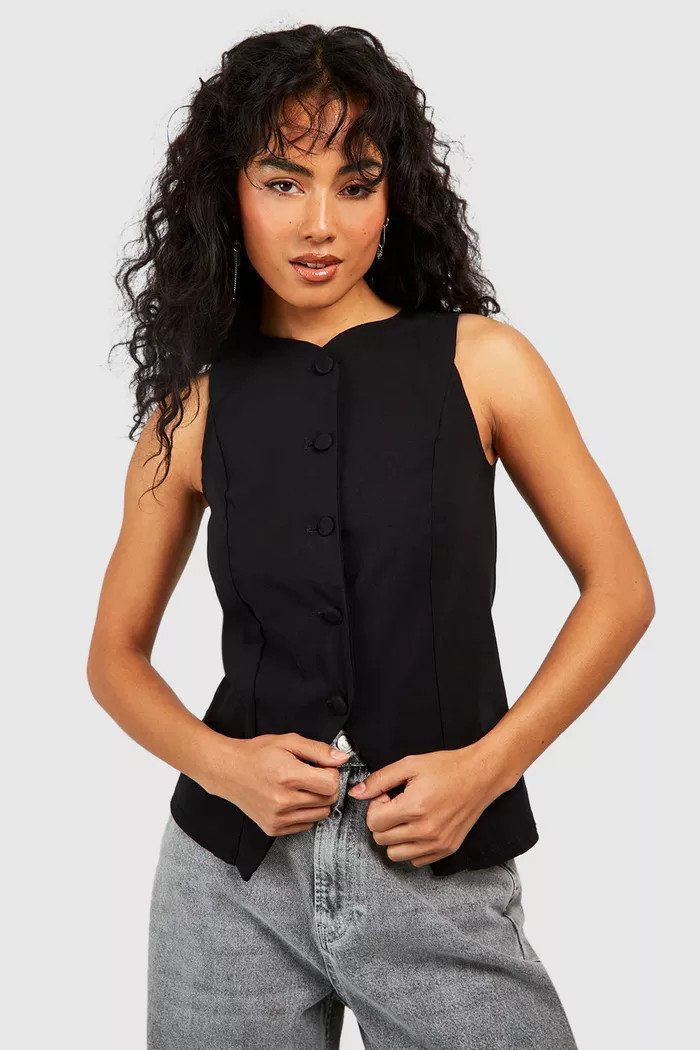 Self Fabric Button Front Waistcoat | Boohoo.com (UK & IE)