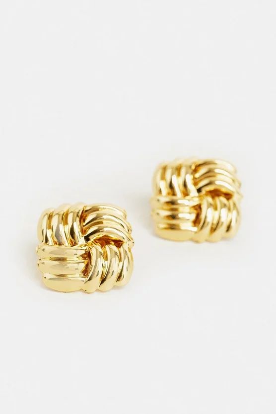 Gold Plated Quilted Stud Earrings | Karen Millen UK + IE + DE + NL