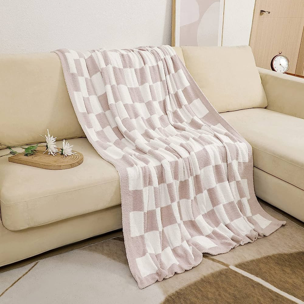 bearberry Fuzzy Checkerboard Grid Throw Blanket Knitted Soft Cozy Warm Microfiber Blanket Decor f... | Amazon (US)
