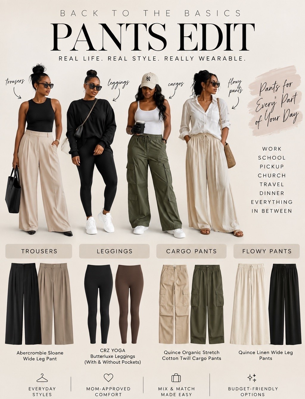 Because sometimes getting dressed needs to require as little brain power as possible. 😂 These are the pants I consider wardrobe workhorses: a good trouser, comfortable leggings, cargos, and an easy flowy pant.

They can take you from work, school pickup, errands, to church and much more without needing a completely different wardrobe for every part of your life.

The goal isn’t more clothes, it’s having the right basics that actually work for your real life.

Shop my pants edit below + save it for your next wardrobe refresh. 

#LTKStyle #MomStyle #EverydayStyle #WardrobeBasics #EffortlessStyle #CapsuleWardrobe #RealLifeStyle

#LTKmomlife #LTKgrwm #LTKootd