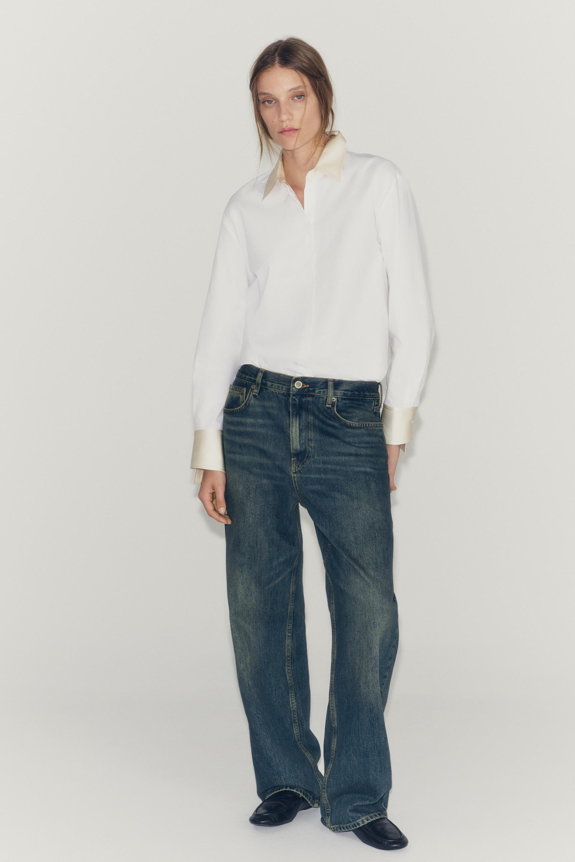 Zara - Zw Collection Combined Poplin Shirt - White - M - Woman | Zara UK
