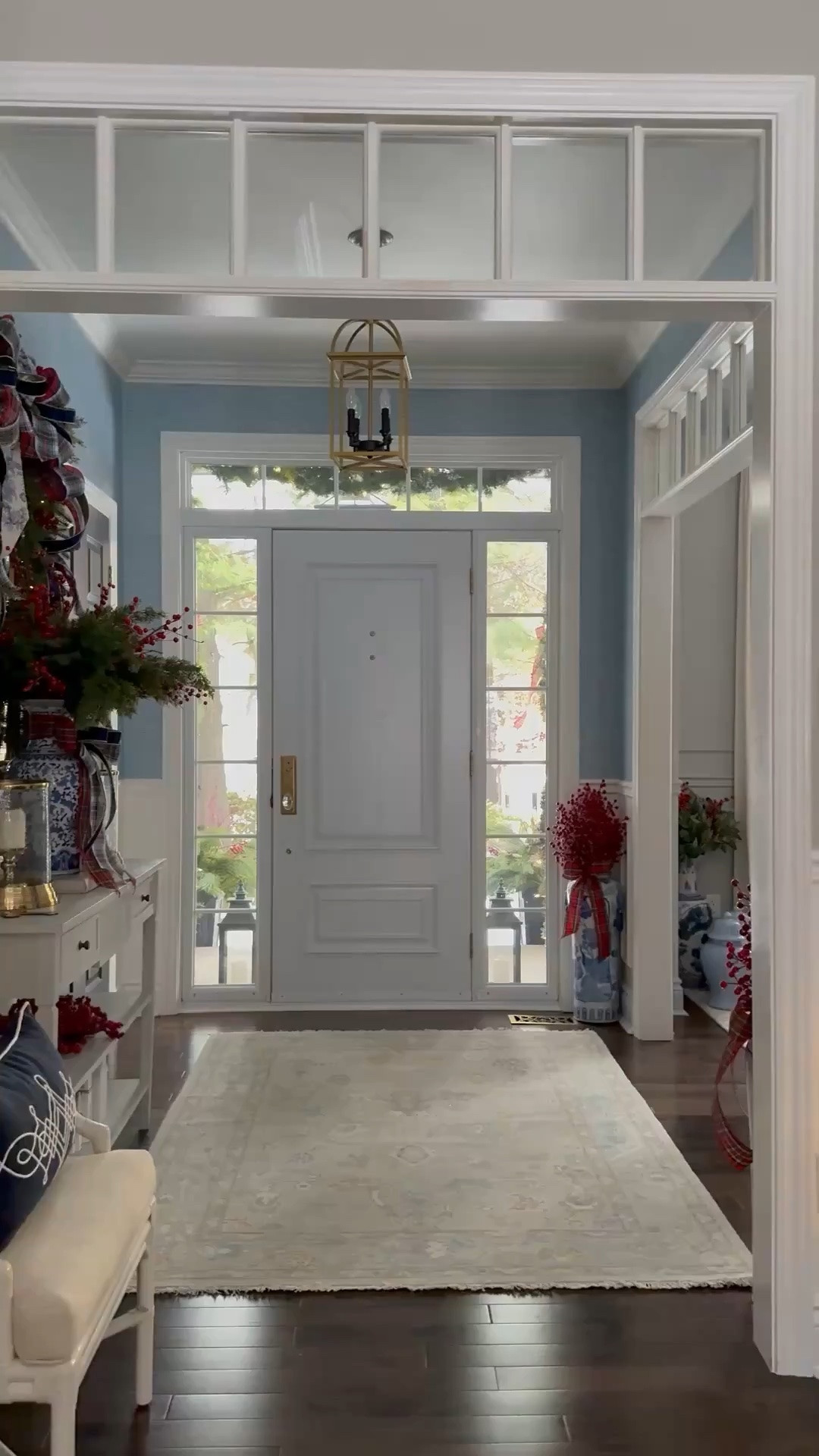 Our classic Christmas home in gorgeous blue and white chinoiserie, plaid and toile!

Christmas decor, Christmas finds, Christmas style, Christmas entry way, Christmas ribbon, Christmas garland, chic Christmas