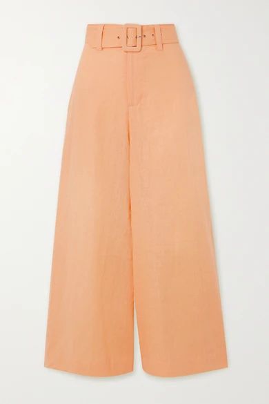 Faithfull The Brand - Net Sustain Rose Cropped Belted Linen Wide-leg Pants - Pastel orange | NET-A-PORTER (US)