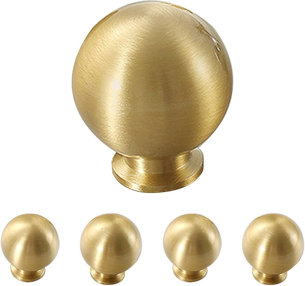Flybath 5 Pack Ball Cabinet Knobs Solid Brass Kitchen Drawer Gold Pulls Cute Furniture Handles, B... | Amazon (US)