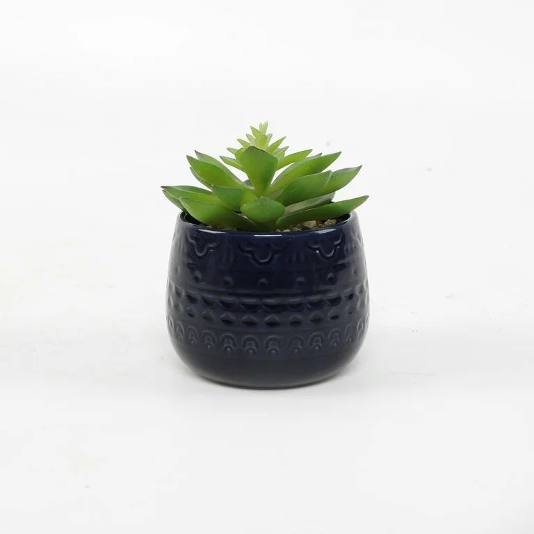 Mainstays 3" Tabletop Artificial Succulent in Mayan Print Ceramic Pot, Navy | Walmart (US)