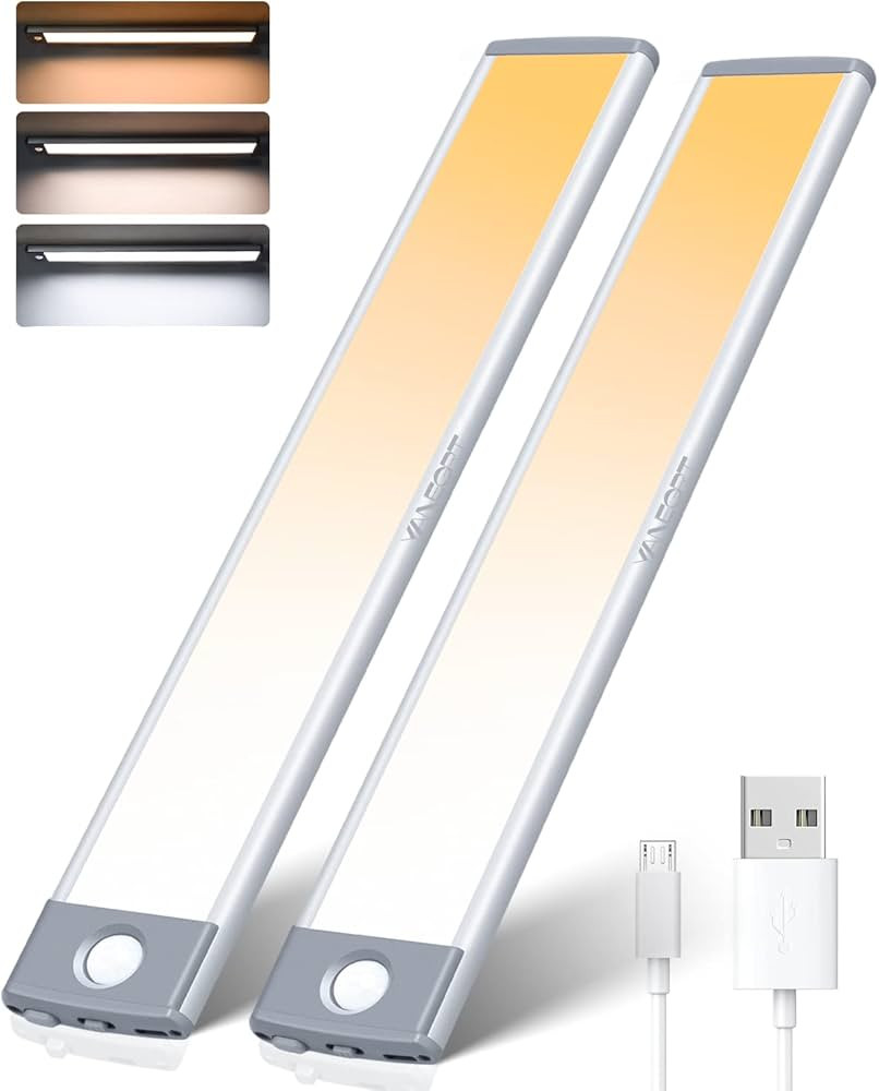 60 LED Dimmable Under Cabinet Lights 2 Packs, 3 Color Temps 2500mAh Rechargeable Motion Sensor Li... | Amazon (US)