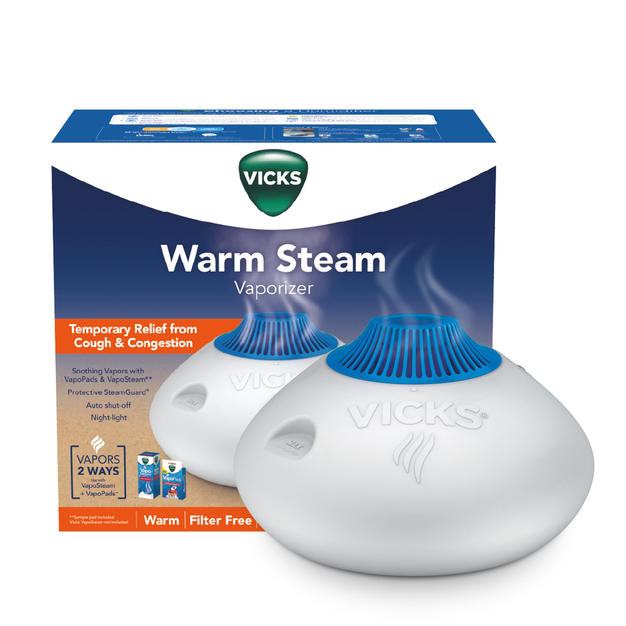 Vicks Warm Steam Vaporizer Humidifier, 600 sq ft, White, V150RYUPC | Walmart (US)