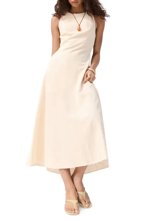 MANGO Back Cutout Linen Blend A-Line Dress in Ecru at Nordstrom, Size 10 | Nordstrom