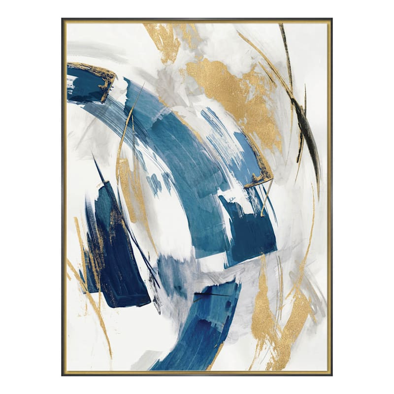 Indigo Crescent II Framed Embellished Abstract Canvas Wall Art, 31x41 | At Home