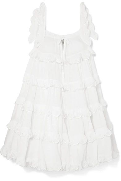 Innika Choo - Iva Tiered Linen Dress - Off-white | NET-A-PORTER (US)