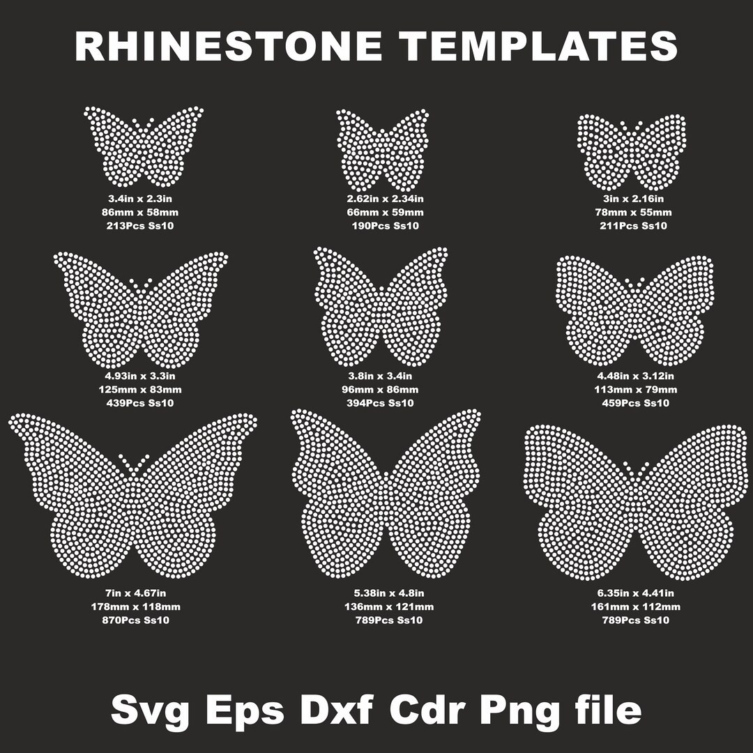 Butterfly Bundle Rhinestone Template Svg, Ss10 Rhinestone Butterfly Svg Bundle, Rhinestone Layere... | Etsy (US)