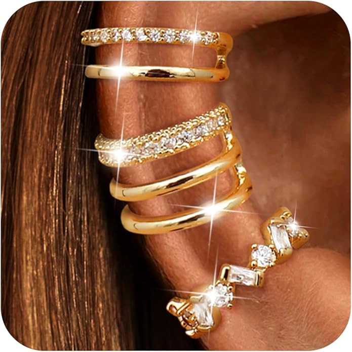 Dochais Ear Cuffs Non-Piercing Earrings for Women Cute Small Clip-On Cartilage Earring 14k Gold P... | Amazon (US)