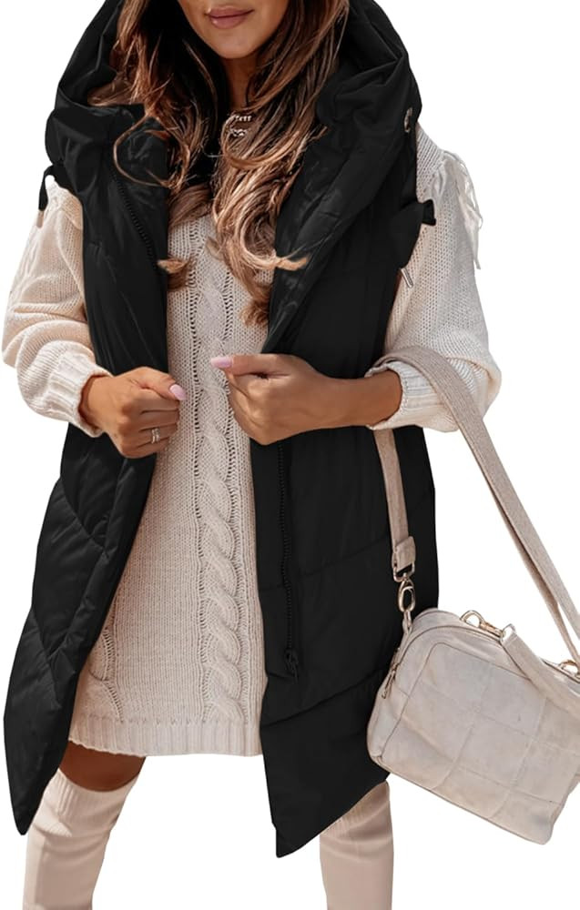 Danedvi Women's Winter Hooded Puffer Vest Side Zip up Casual Sleeveless Long Coats Jacket | Amazon (US)