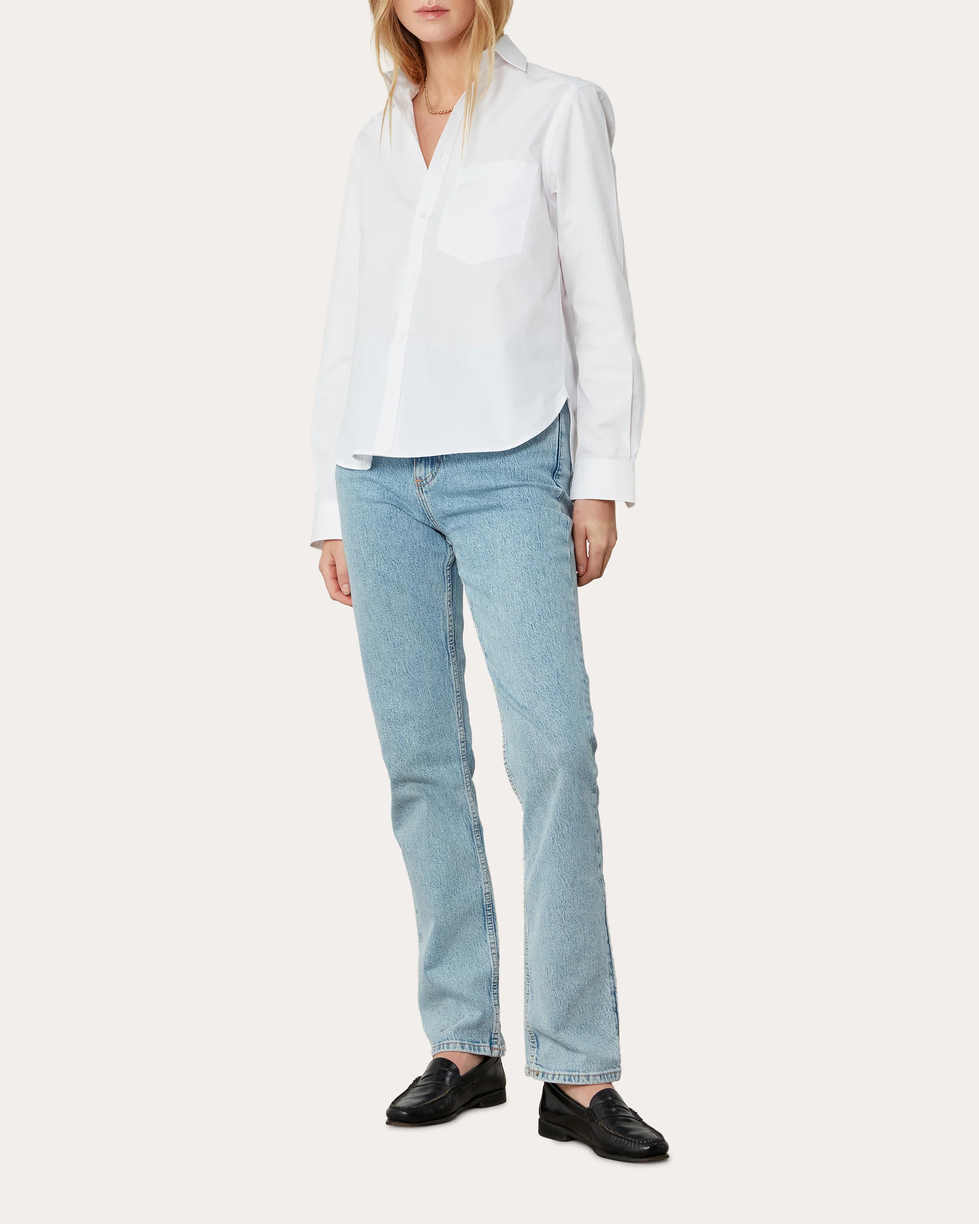 With Nothing Underneath Women's The Classic Cotton-Poplin Shirt in White Cotton/Denim | Olivela