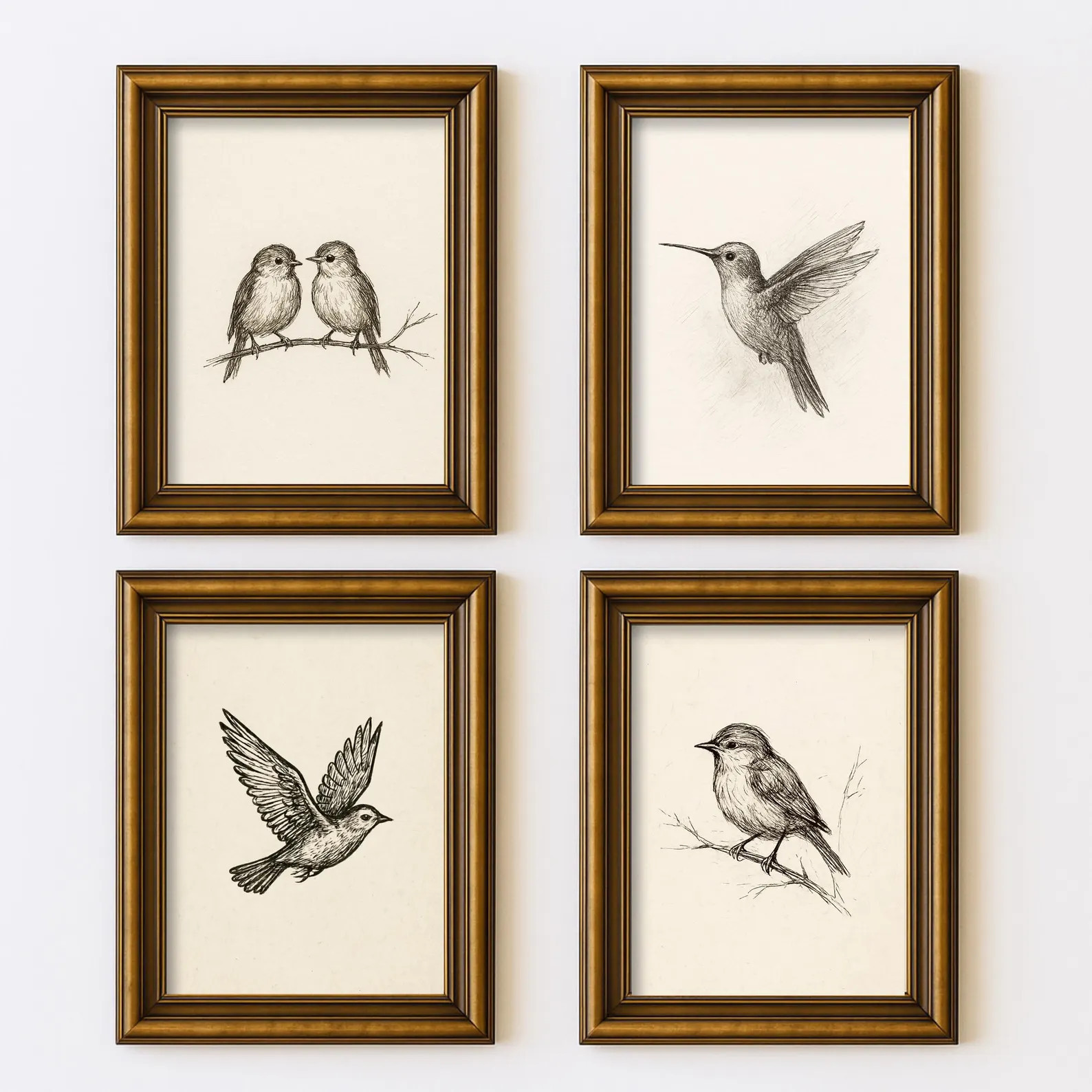 Vintage Birds Bundle Set of 4 Antique Sketch Drawing Minimal Nature Line Wall Art Illustration Co... | Etsy (Global)