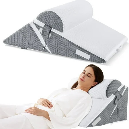 MOONORAH Wedge Pillow for Sleep Apnea, Adjustable Wedge Pillow Headboard, Bed Wedge Pillow for Acid Reflux and Back Pain Relief, Pillow Wedge for Sleeping with Neck Support Pillow, White & Grey | Walmart (US)