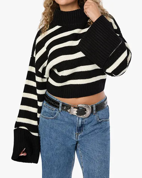 WeWoreWhat Cropped Turtle Neck Sweater in Black/ivory at Nordstrom, Size Xx-Large | Nordstrom