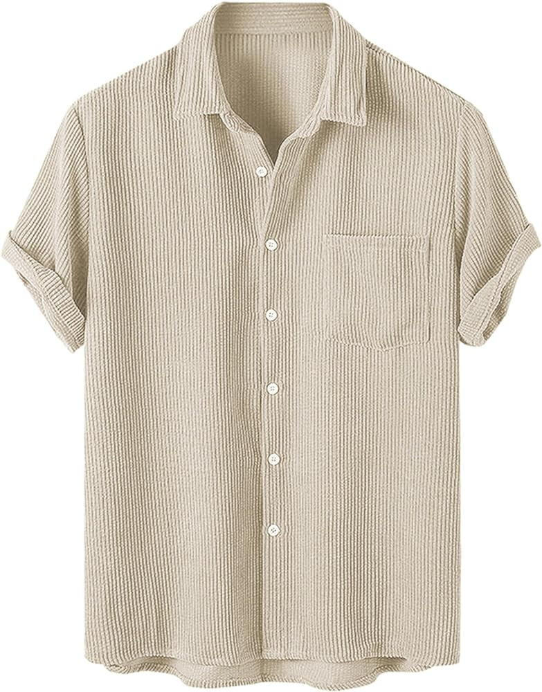 ZAFUL Camisa de pana acanalada para hombre, color sólido, casual, manga larga, con bolsillo, con... | Amazon (US)