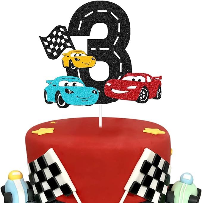 Race Car 3rd Cake Topper for Racing Car Checkered Flag Themed Kids Boy Girl 3th Years Old Happy B... | Amazon (US)