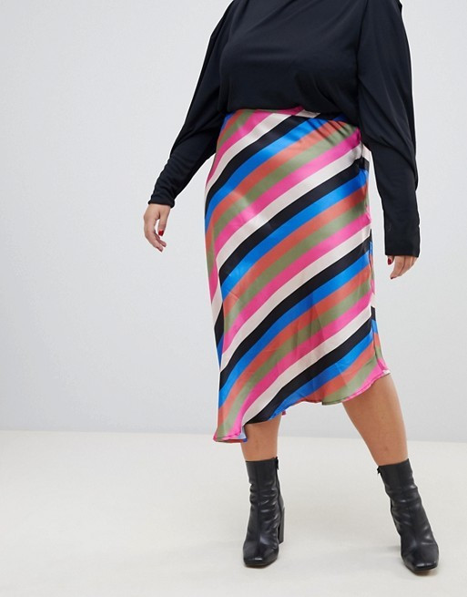Neon Rose Plus – Wadenlanger Rock mit luxuriösem Streifendesign | ASOS (Global)