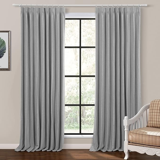 TWOPAGES Grey Blackout Pinch Pleat Curtain for Kitchen, Linen Textured Curtain 84 Inches Long Roo... | Amazon (US)