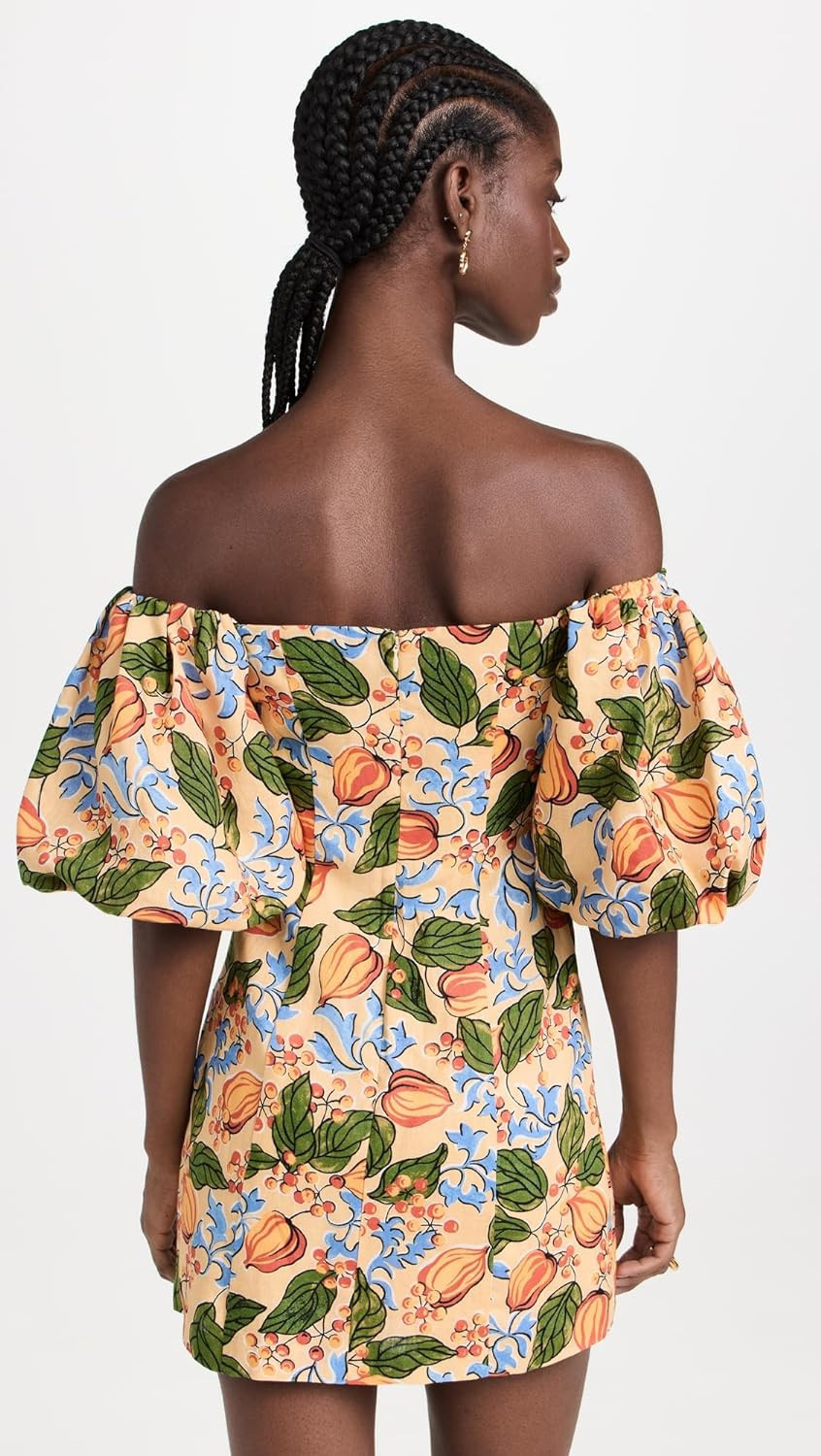 Rhode Women's 100% Linen Mini Dali Dress, Capri Orchard, Orange, Floral Mini | Shop Simon